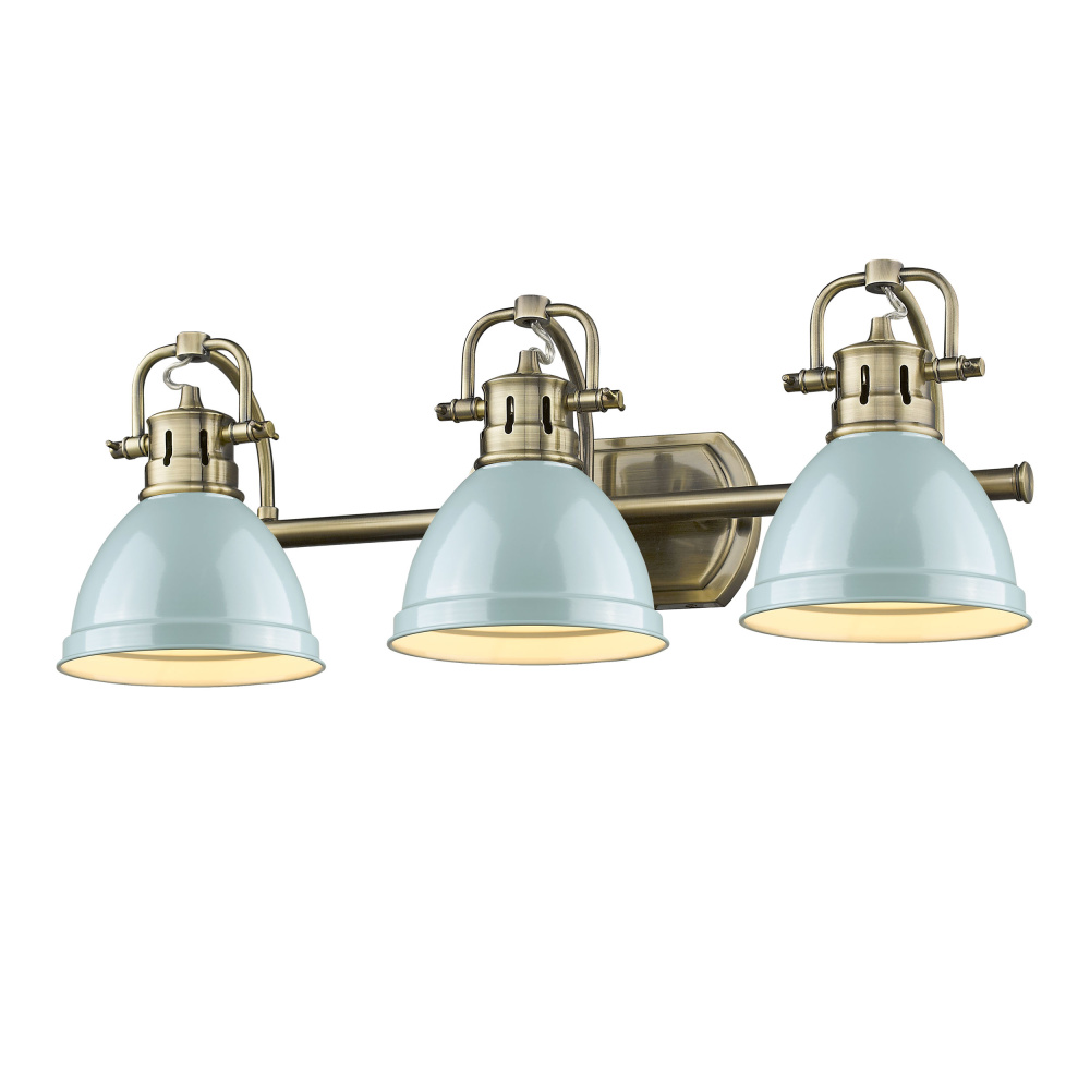 Yep by Golden Lighting Duncan 3-light Vanity in Aged Brass and Seafoam shade